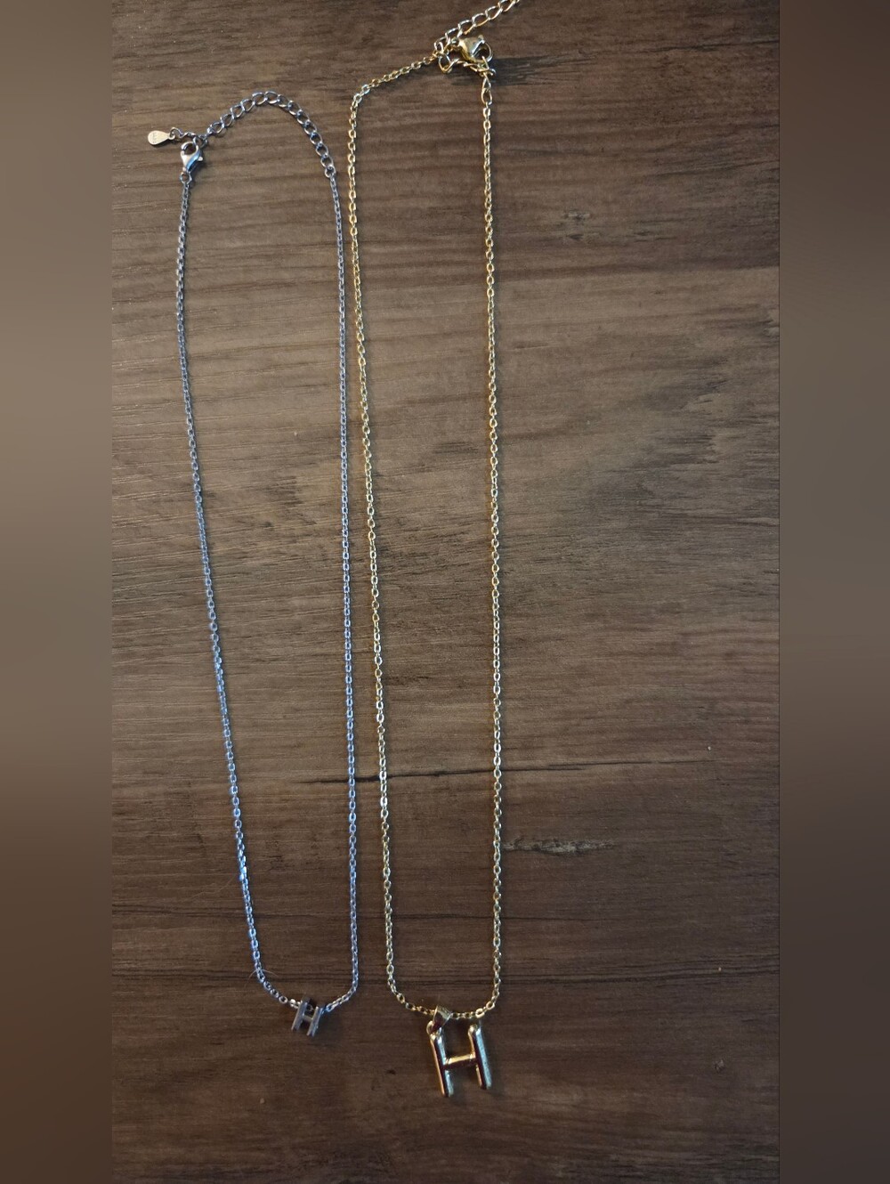 Lot Of 2- "H" Necklaces Sterling Silver And Gold Tone Brass